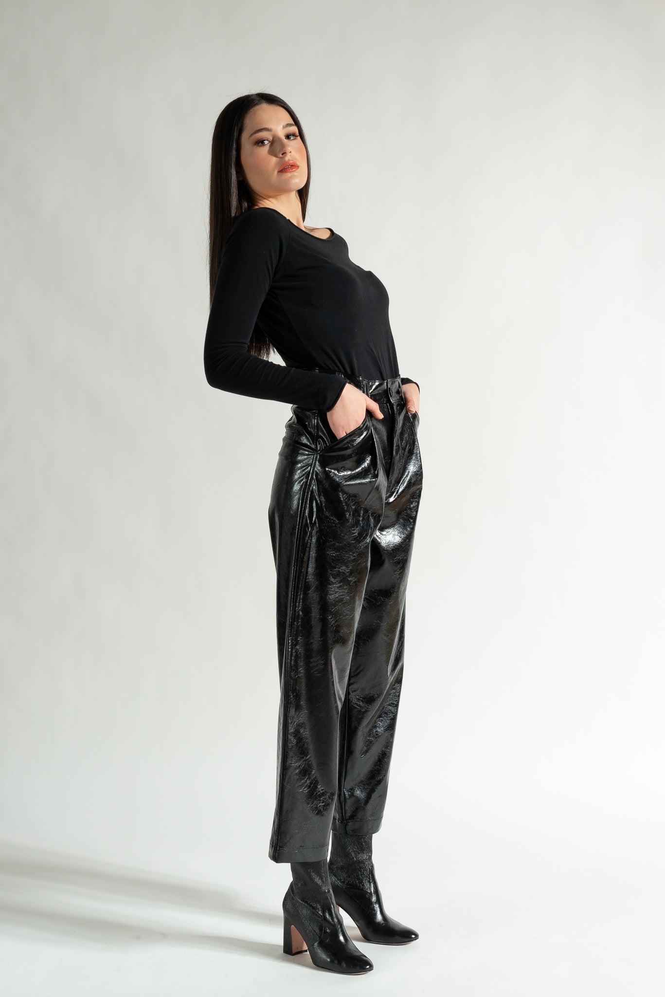ZARA Black Faux Leather Short Patent Dress New Size Medium