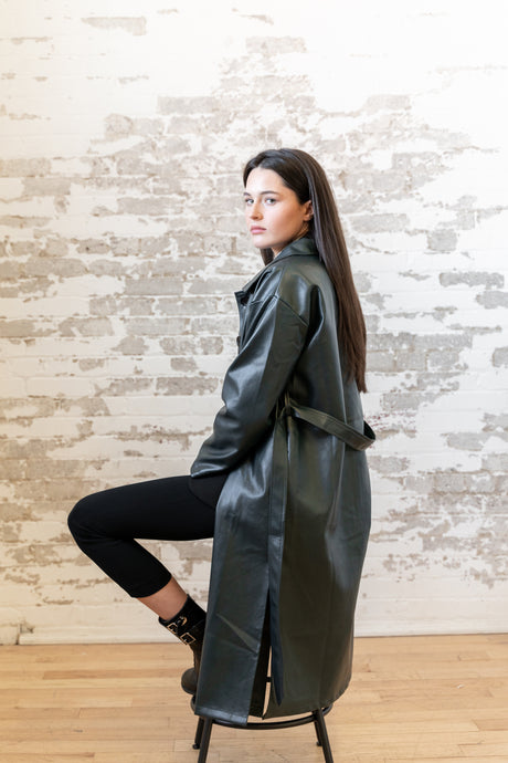 Dark Green Leather Trench